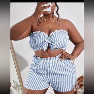 Paper Bag High Waisted Striped Shorts